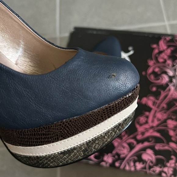 NIB Qupid Penelope Platform High Heels Navy Blue PU Leather Snake Stilettos 6.5 - Picture 6 of 11